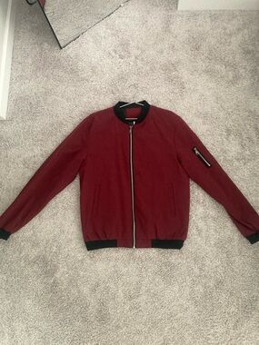 Men's Red Bomber Jacket with Black Trim